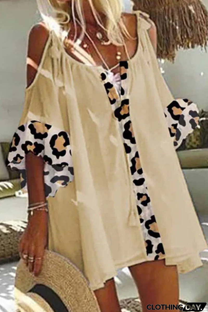 Fashion  Simplicity Leopard Split Joint V Neck T-Shirts