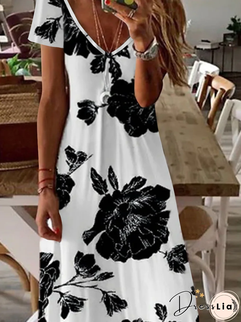 Loosen Casual Floral Short Sleeve Knit Dress