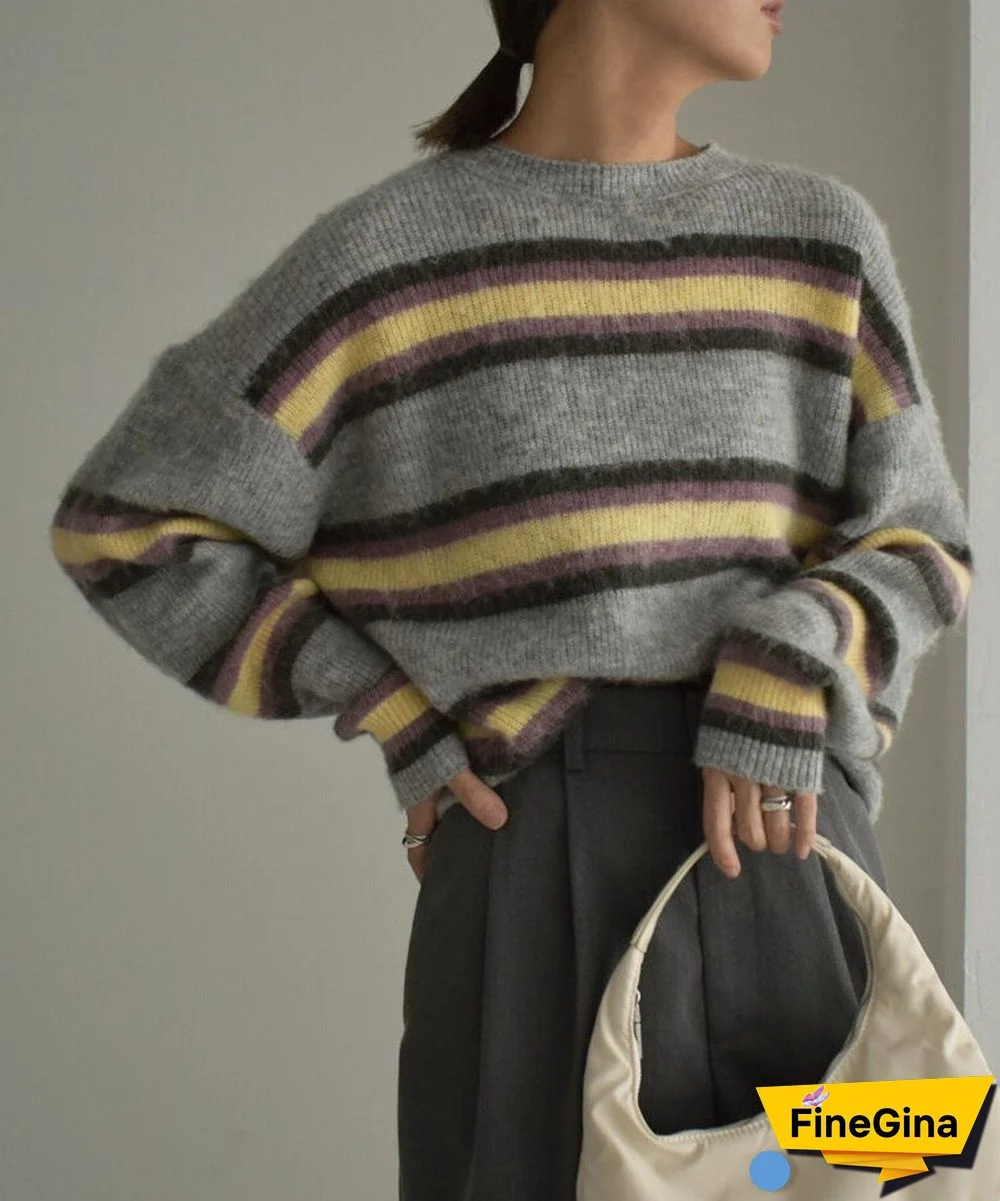 Retro Print Round Neck Sweater