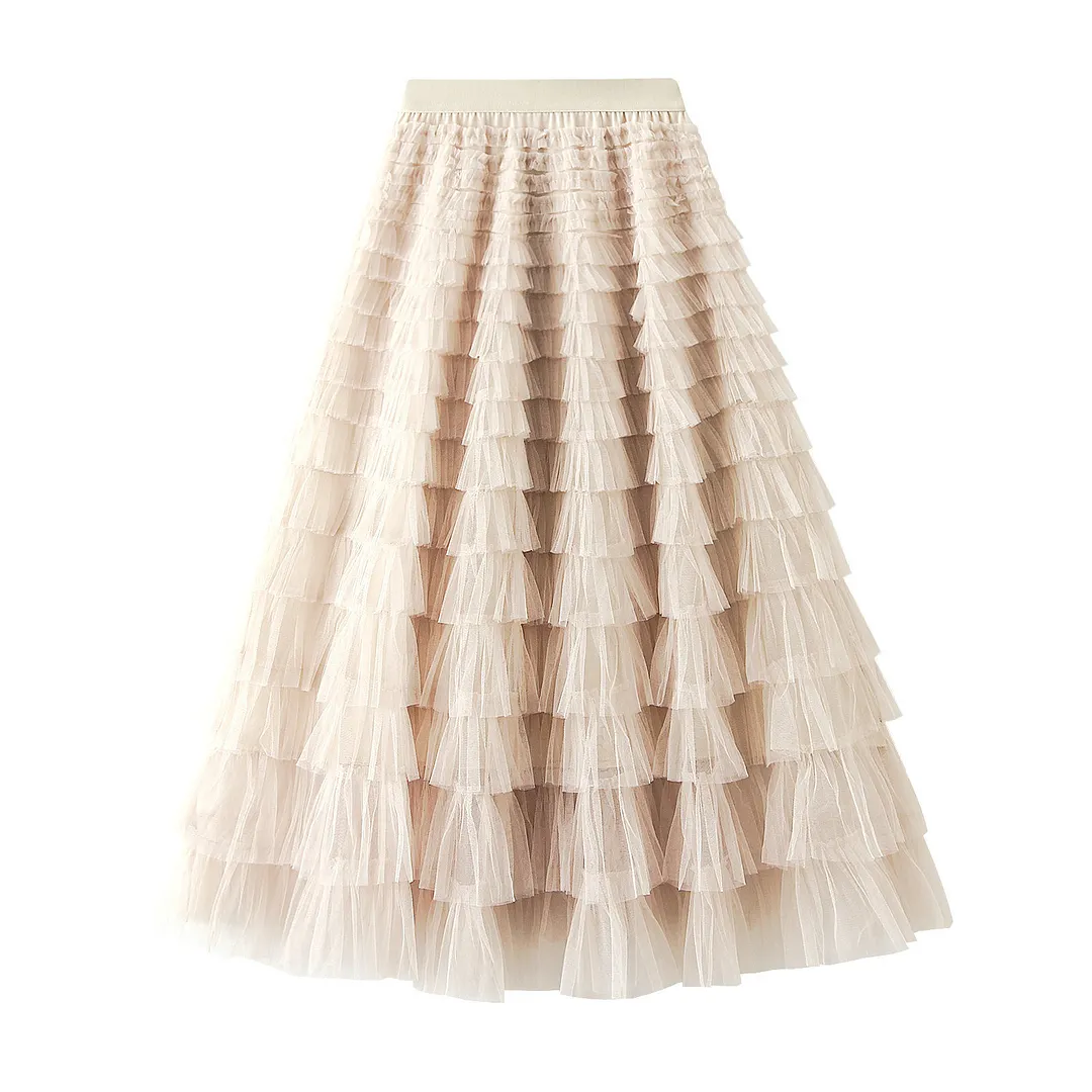 Nigikala Nigikala Yarn Lotus Leaf Side Temperament Skirt Women's Dress 2025 Spring And Autumn New Famous Woman Long Dress Thin Cake Skirt 2210