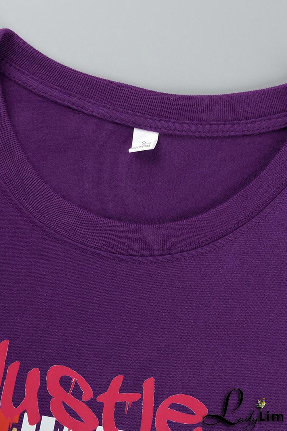 Purple Fashion Casual Print Basic O Neck T-Shirts
