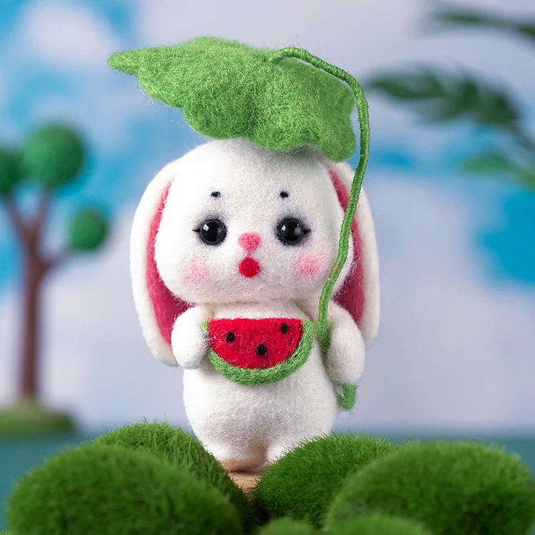FeltingJoy - Mini Lop Bunny Needle Felting Kit - Watermelon Lotus Leaf