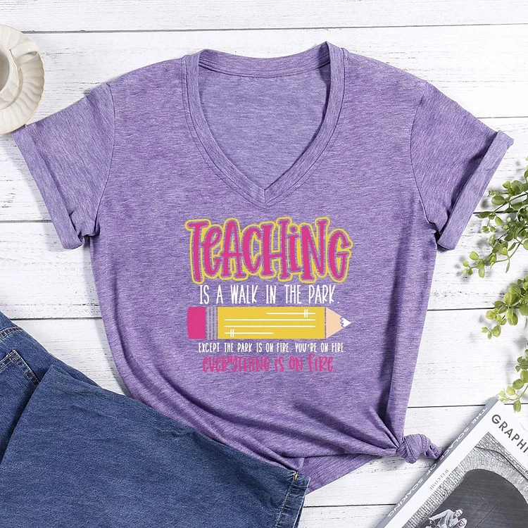 Teaching Is A Walk In The Park V-neck T Shirt-Annaletters