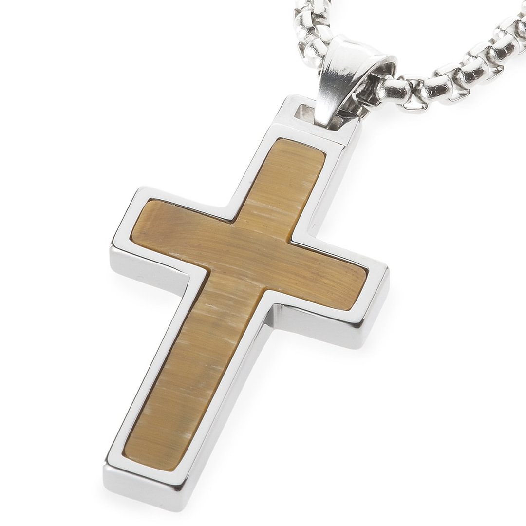 Women's Or Men's Unique Tiger Eye Stone Inlay Tungsten Cross Pendant Necklace Jewelry Gifts For Mens And Womens
