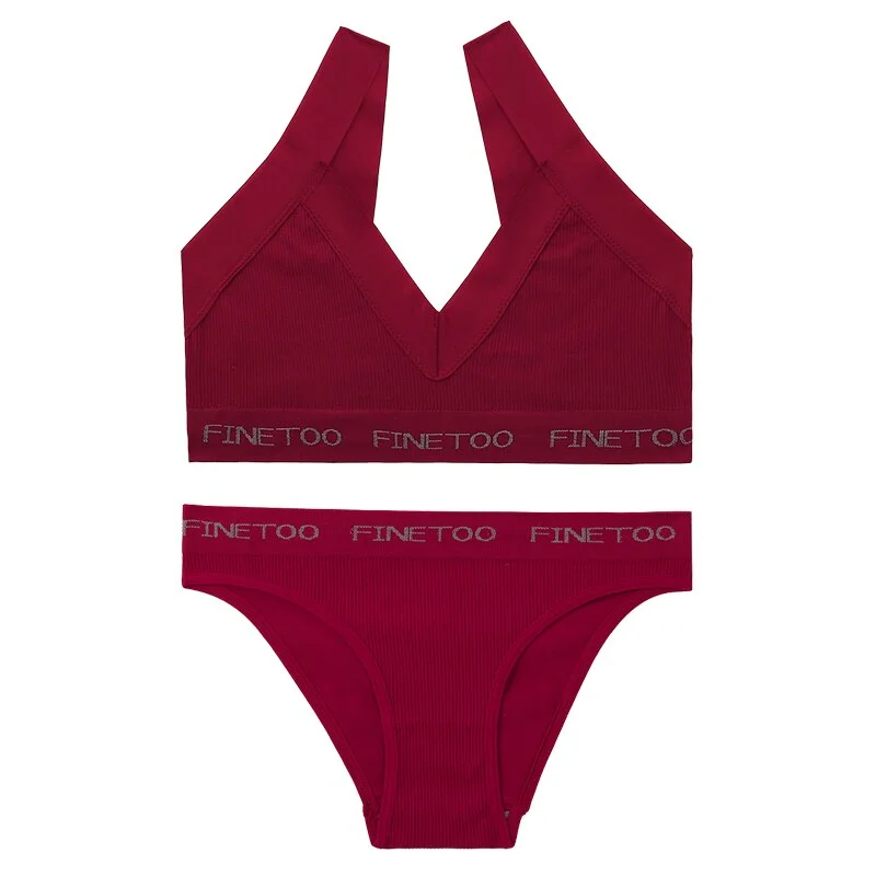 FINETOO Women Bra Set Seamless Bralette Crop Top + Pantys Brassiere Suit Fitness Underwear Lingerie Female Push Up Sexy Tank Top