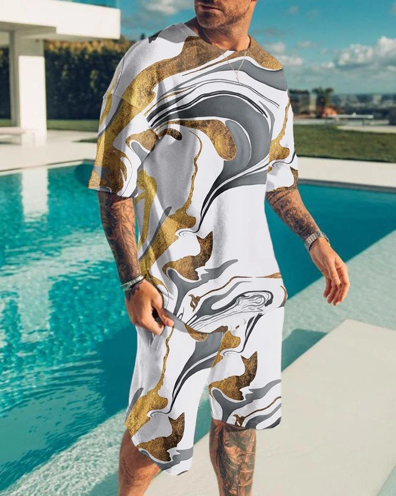 Men's Holiday Vintage Gilt Printing Shorts Suit