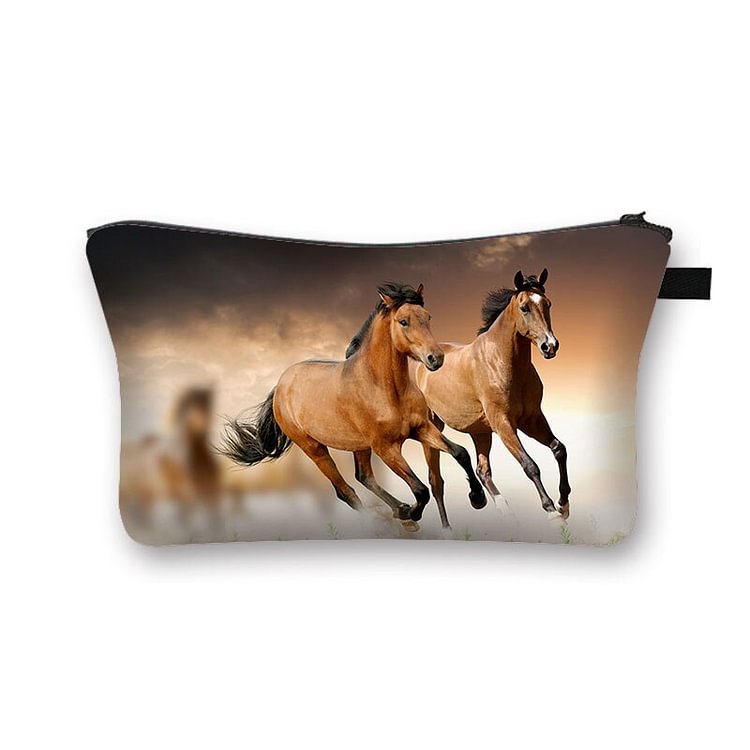 Horses Printed Hand Hold Travel Storage Cosmetic Bag Toiletry Bag