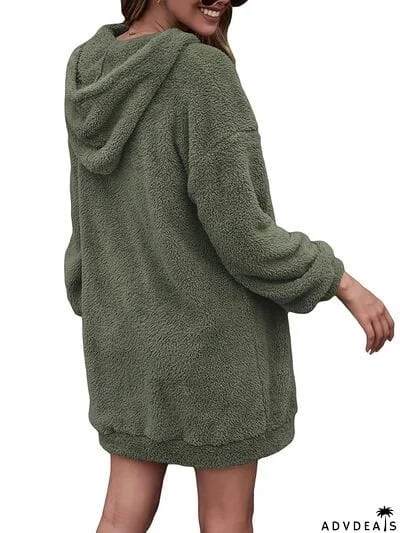 Half Zip Dropped Shoulder Oversized Hoodie