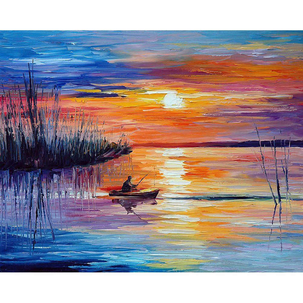 

40*30CM-Round Drill Diamond Painting-Sunset Boating, 501 Original