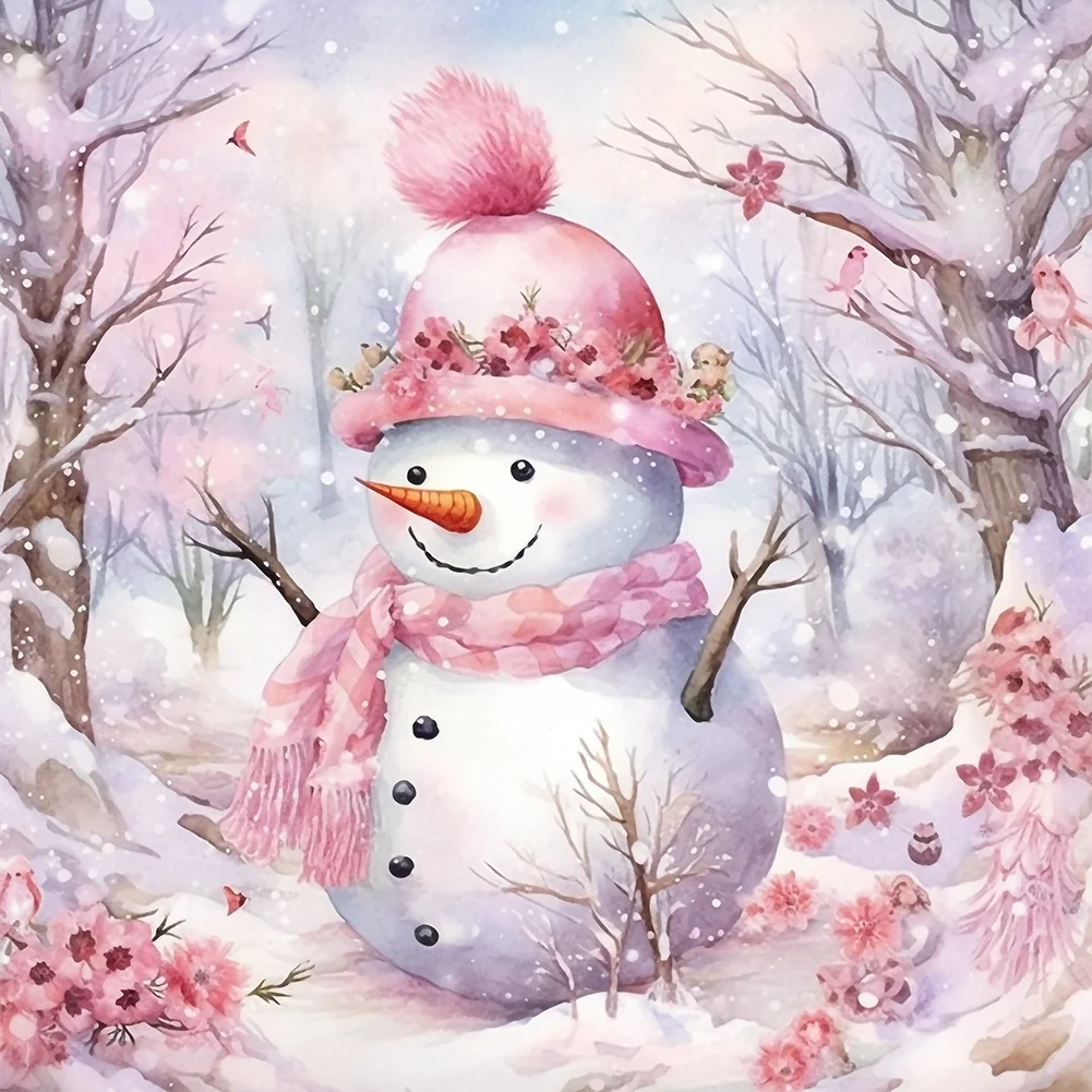 Winter Pink Snowman 30*30cm(canvas) full round drill diamond painting