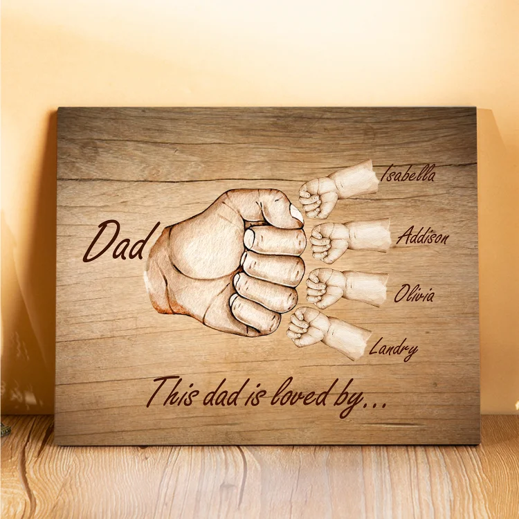 5 Names-Personalized Dad Family Fist Bump Frame Wooden Ornament Custom Text Plaque Home Decoration for Father