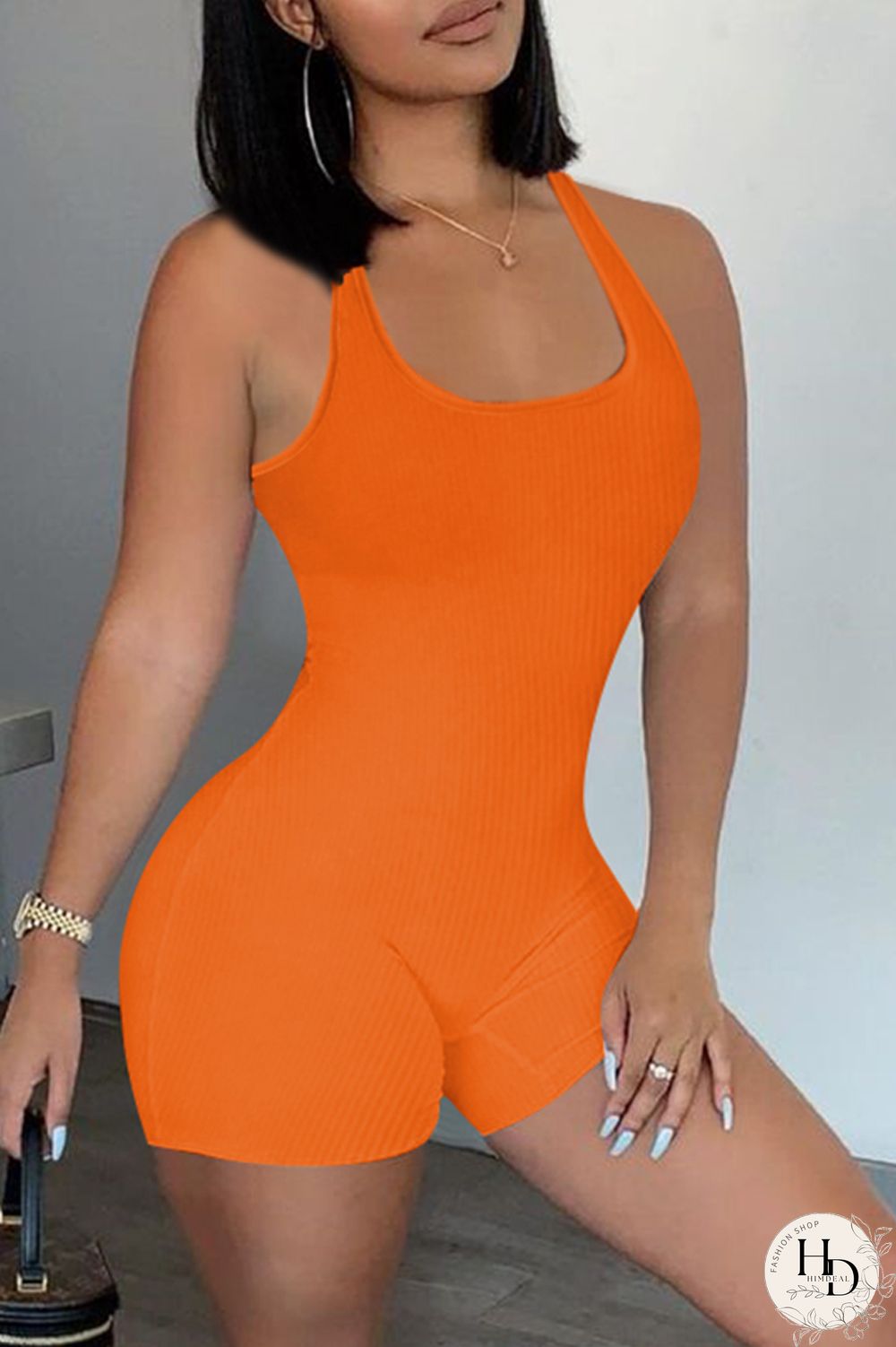 Army Green Casual Sportswear Solid Backless U Neck Skinny Romper