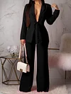 Deep V-Neck Sexy Slim Blazers Wide Leg Pants Simple Suit