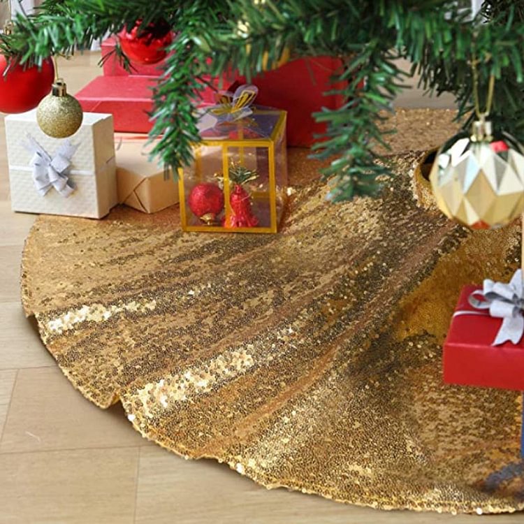 48 Inch Golden Sequin Christmas Tree White Skirt