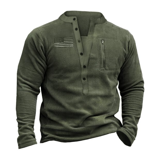 Mens Outdoor Warm And Breathable Henley Button Tactical Sweater-Compassnice®
