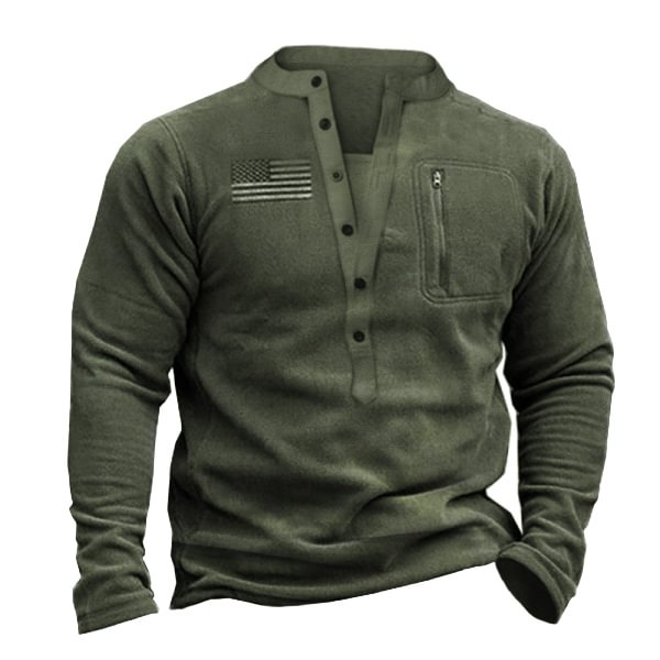Mens Outdoor Warm And Breathable Henley Button Tactical Sweater