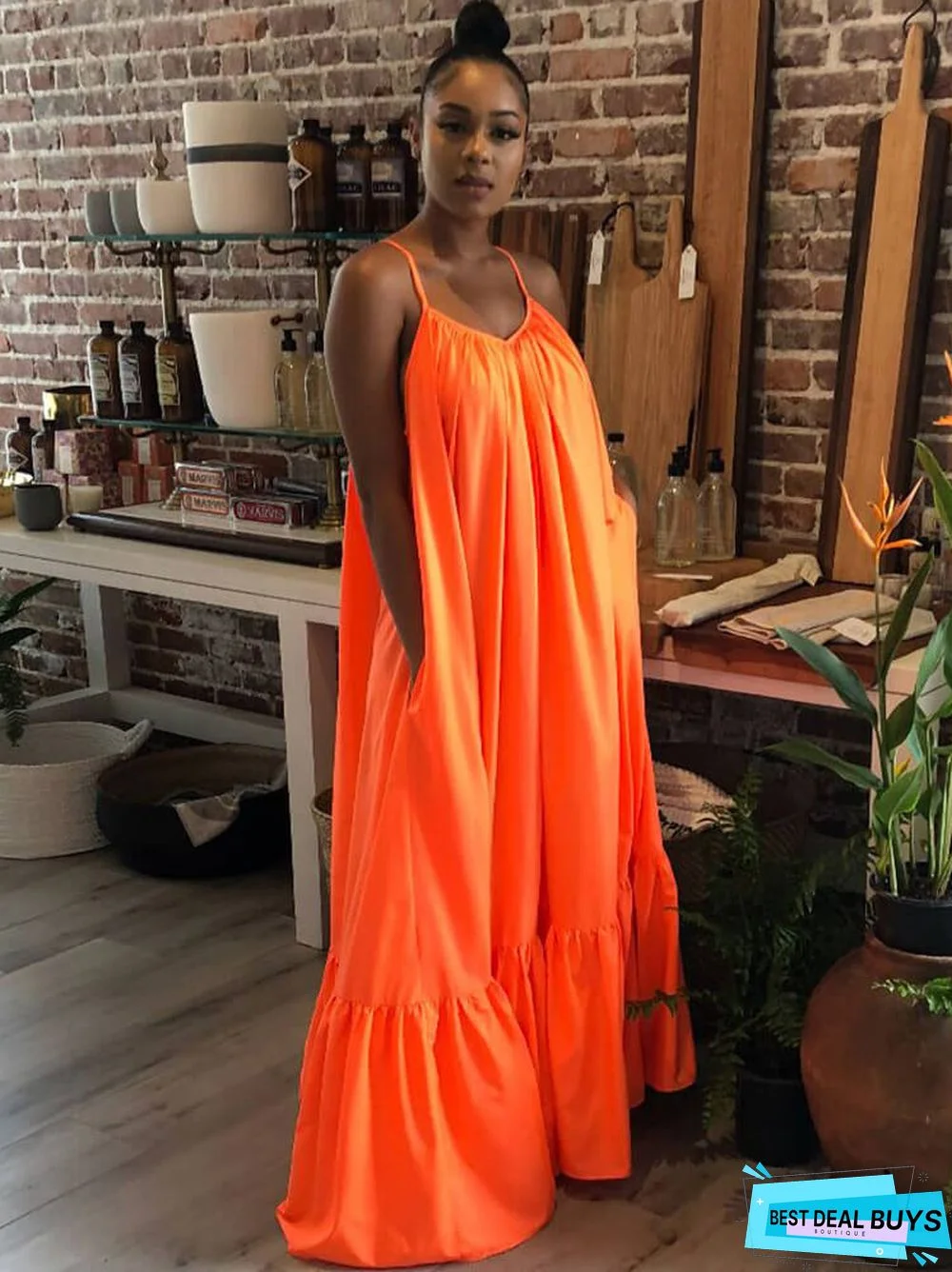 Plus Size Spaghetti Strap Ruffle Beach Maxi Swing Dresses