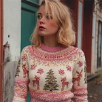 Vintage 80s Christmas Tree & Reindeers Cozy Knit Isle Sweater - Image 2