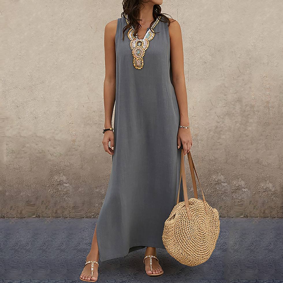 Sleeveless V-neck Bohemian Casual Dress