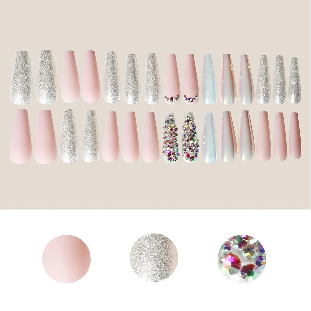 24/30Pcs Pink Leopard Designs False Nails French Long Coffin Artificial Fake Nail Fashion Full Cover Nail Art Tips Press on Nail-Nail Inspo