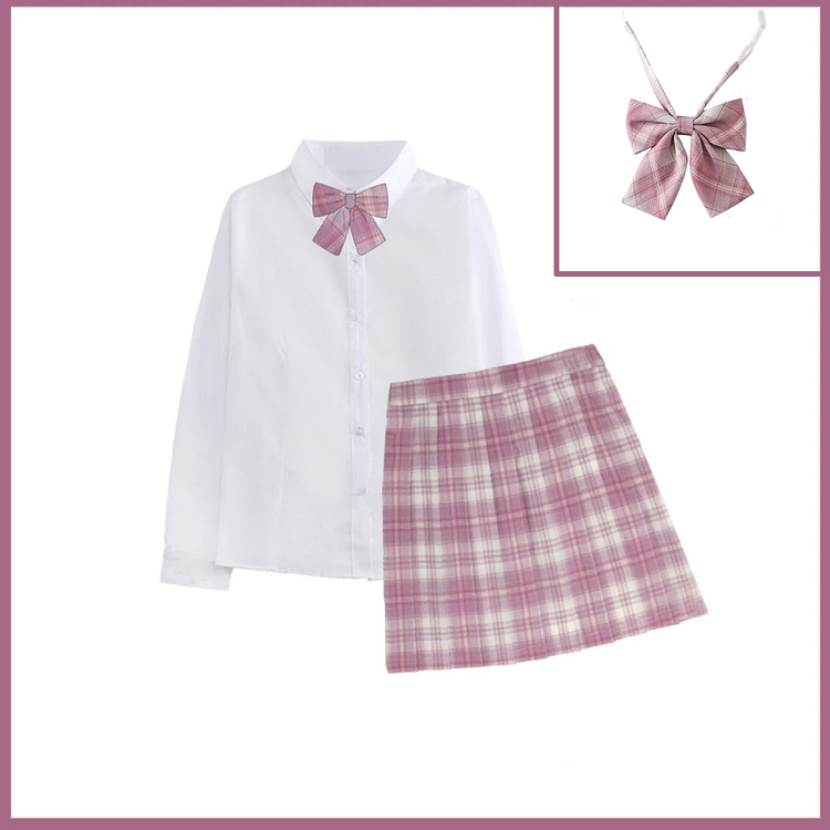 Pink Plaid JK School Uniform Long sleeve Set - Gotamochi Kawaii Shop, Kawaii Clothes