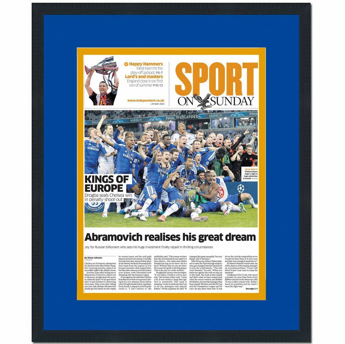 Framed The Independent Chelsea 2011-2012 Champions League Newspaper 17x20 Photo Poster painting