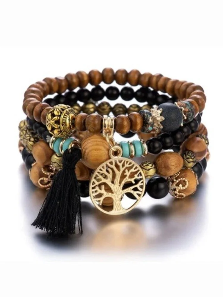 VChics Vintage Boho Multilayer Wooden Bead Bracelet