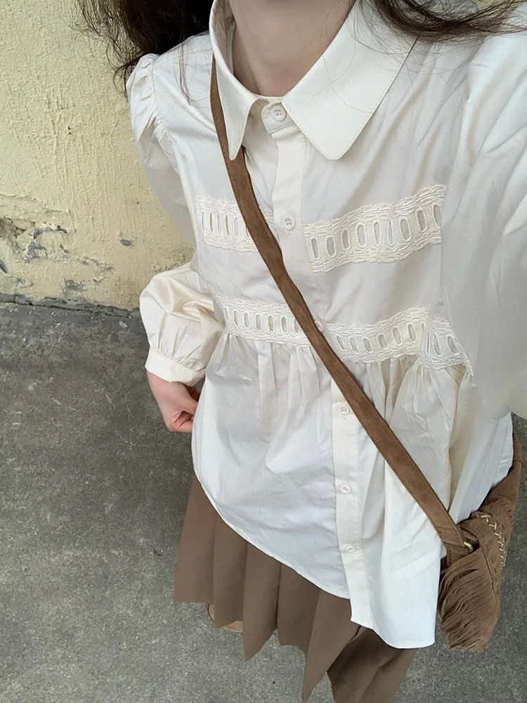 Long-Sleeve Shirt / Pleated Midi A-Line Skirt YP3001