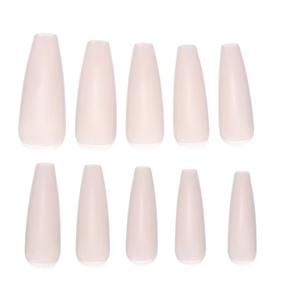 24PC/Box Artificial Nails With Glue Milky White Pink Gradients Long Ballet Nail Stick Fake Nail Tips Full Cover Acrylic Hot sell
