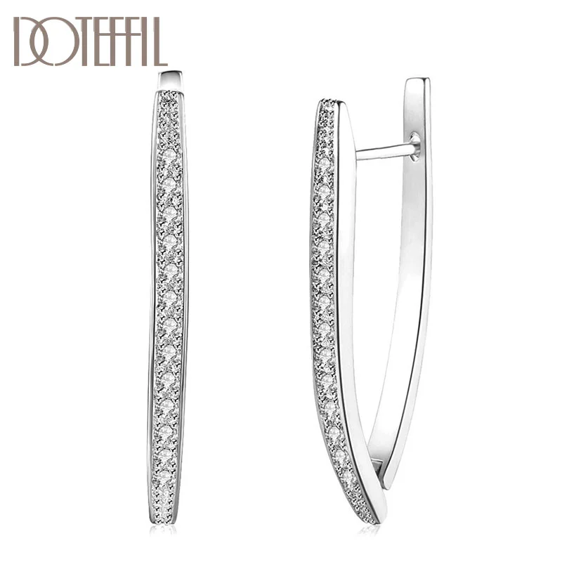 DOTEFFIL 925 Sterling Silver/18K Gold/Rose Gold Geometry AAA Zircon Charm Earrings For Women Jewelry 