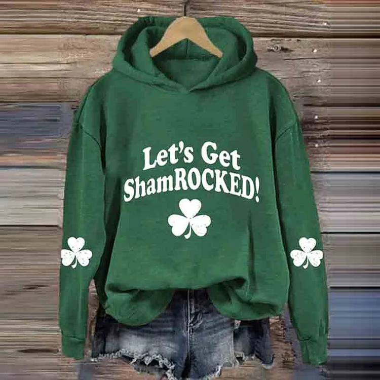 Wearshes Women's Let's Get Shamrocked St Patrick's Day Print Casual Hoodie