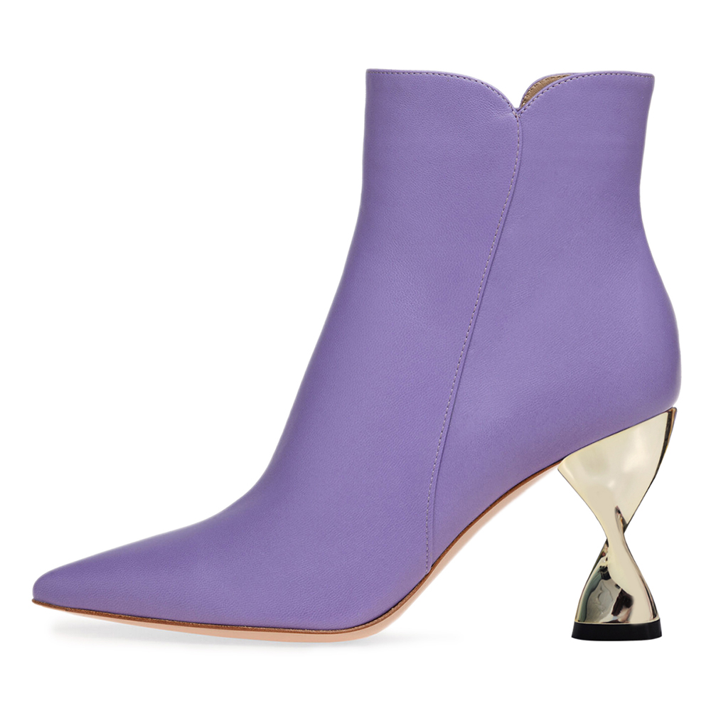 Elegant Purple Pointed Toe Decorative Heel Ankle Boots Nicepairs