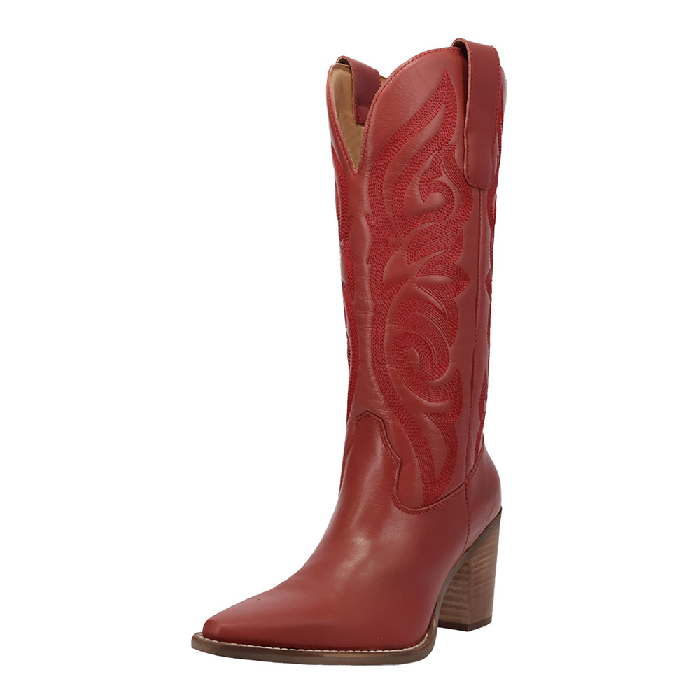 Embroidered Block Heel Mid-Calf Snip Toe Red Cowgirl Boots Nicepairs