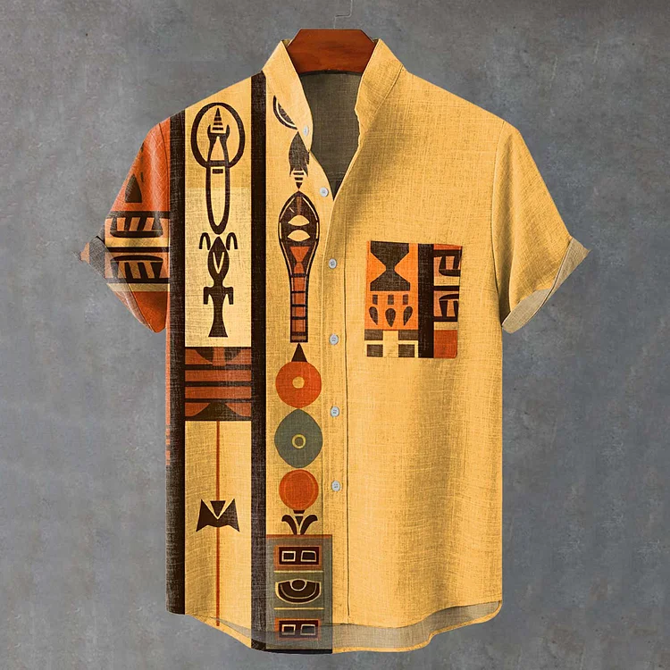 Vintage African Art Abstract Geometric Retro Print Casual Shirt