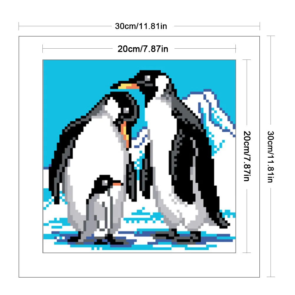 9CT Full Stamped Cross Stitch Bead Embroidery - Penguins(Canvas|20*20CM)