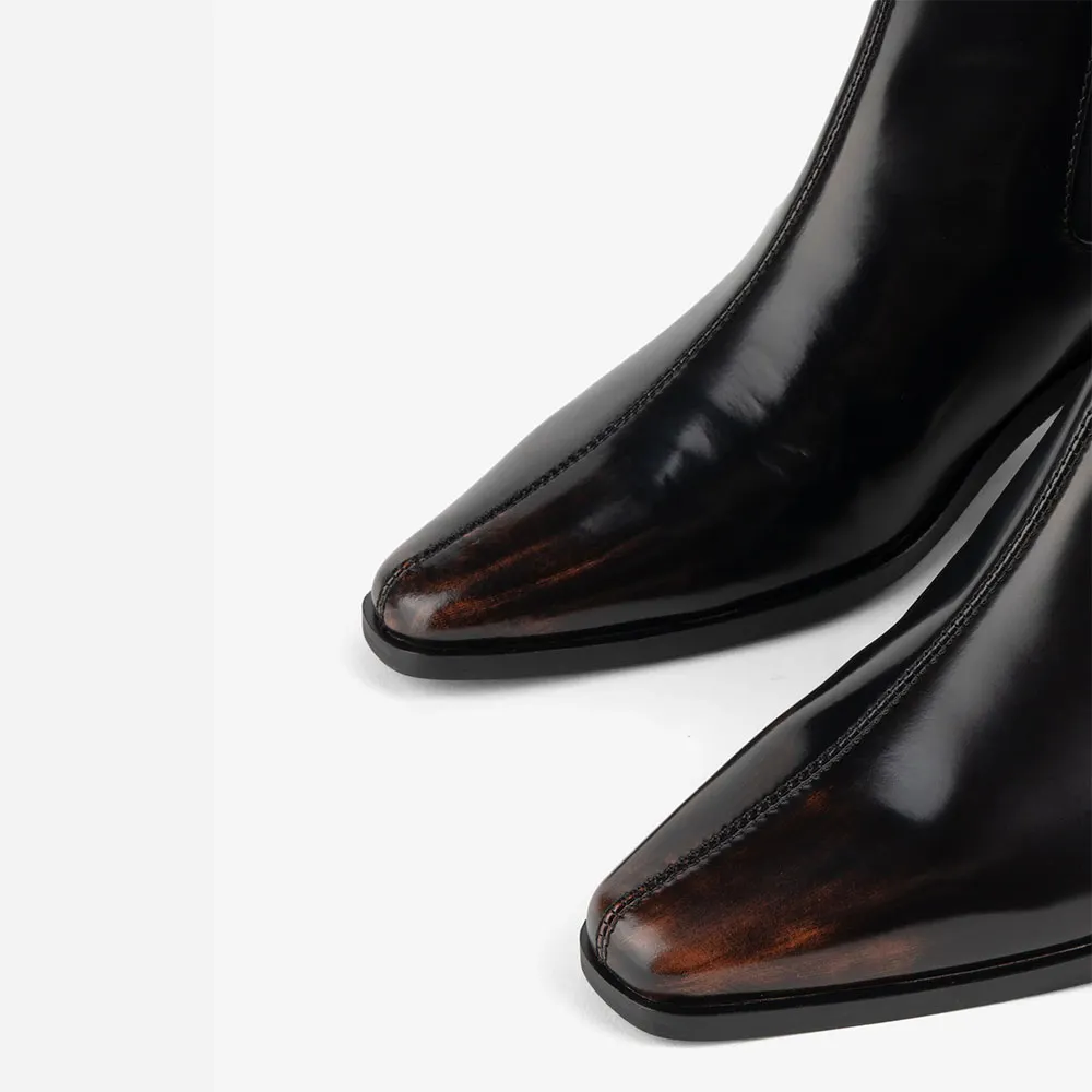 Classic Black Closed Toe Chunky Heel Pull On Chelsea Boots Women