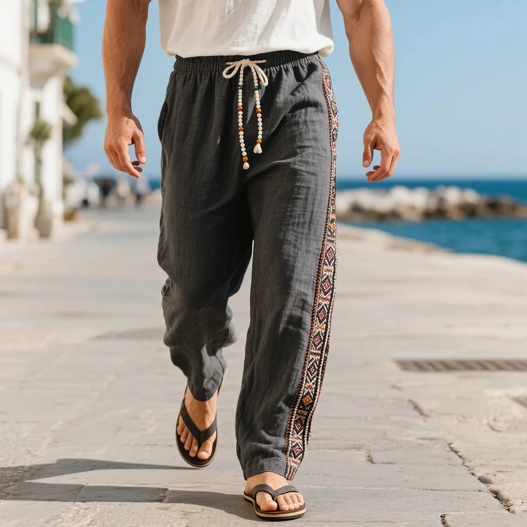  Stylish Purple Drawstring Pants with Ethnic Side Stripes for Summer Travel