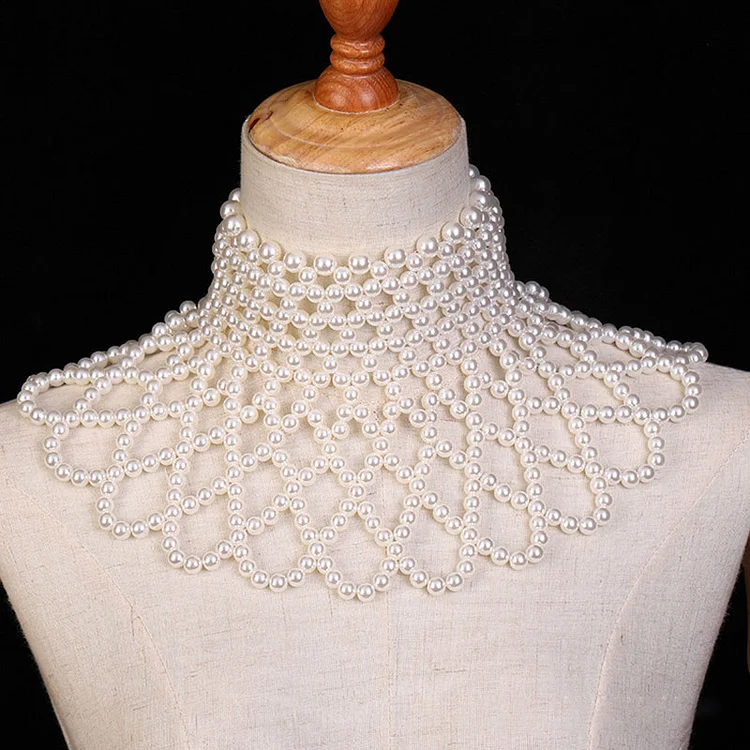 hand-knitted pearl shawl necklace