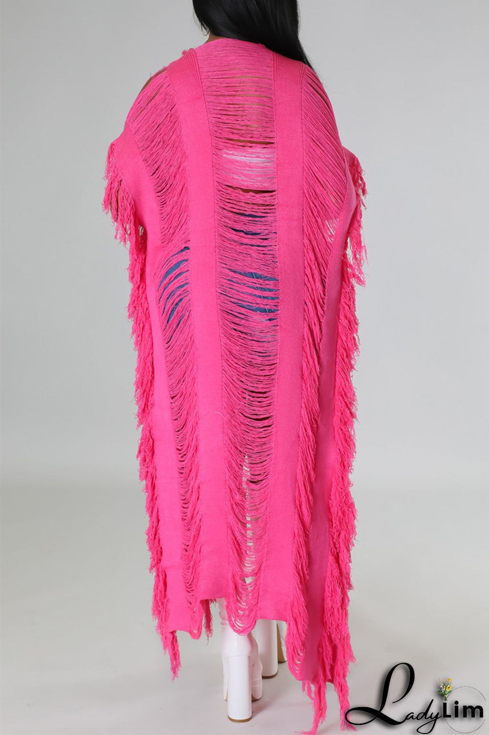 Black Fashion Casual Solid Tassel Patchwork Cardigan Outerwear