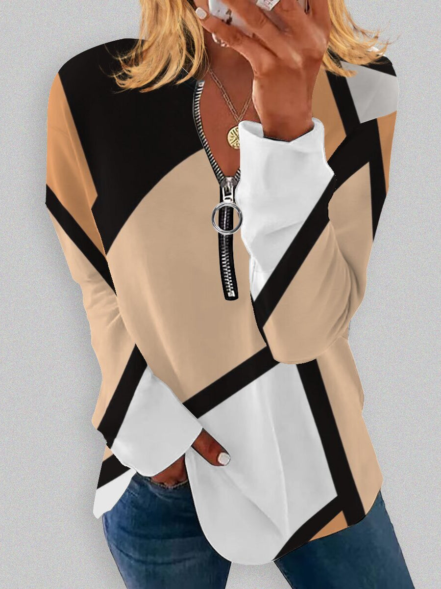 Women Long Sleeve V-neck Graphic Floral Printed Top