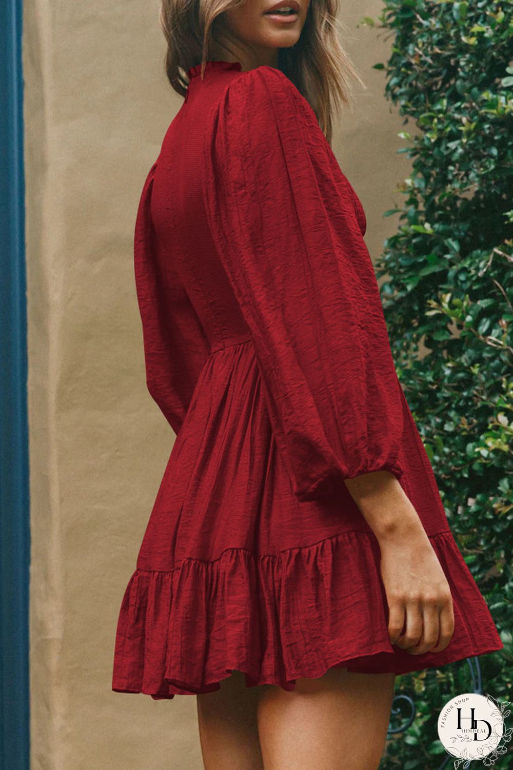Fashion Solid Flounce O Neck Long Sleeve Dresses(11 Colors)
