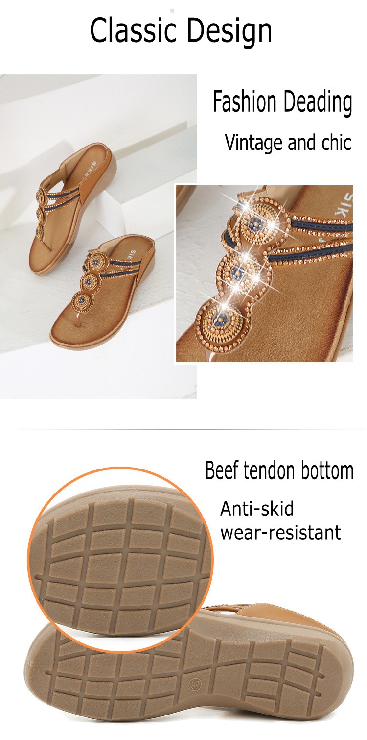 Fashion Beading Beef Tendon Bottom Anti-skid slippers