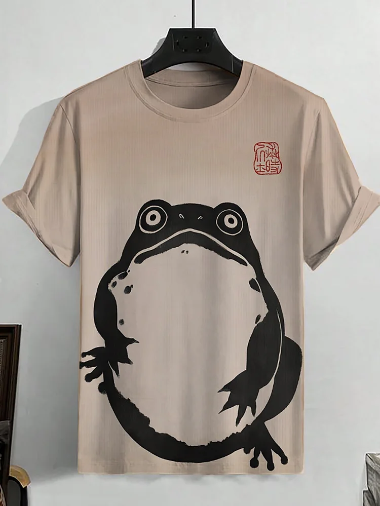 Men's Retro Japanese Frog Art Print Casual T-Shirt