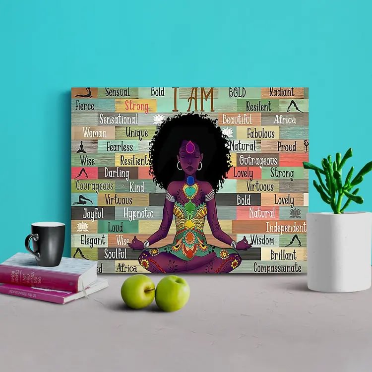 Africa American I Am Black Girl Love Yoga Canvas Wall Art  varity-store
