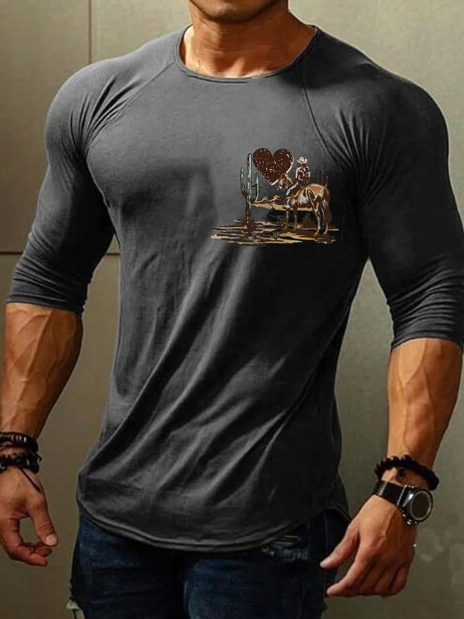 Men's I Got A Heart Like A Truck Western Print Long Sleeve T-Shirt socialshop