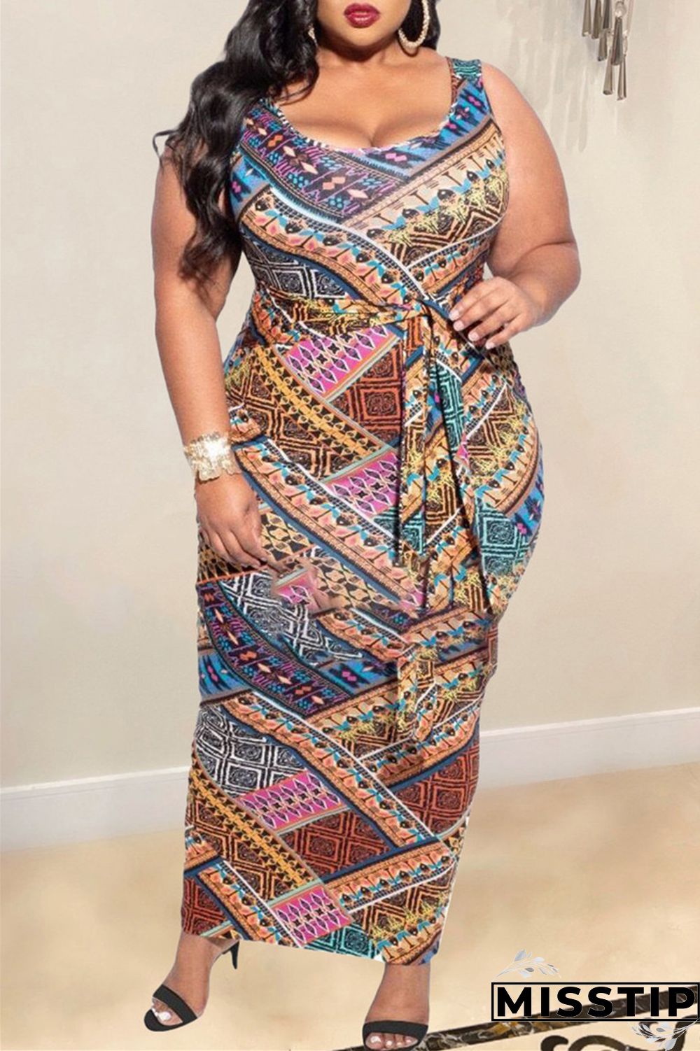 Camouflage Fashion Casual Plus Size Print Patchwork U Neck Vest Dress