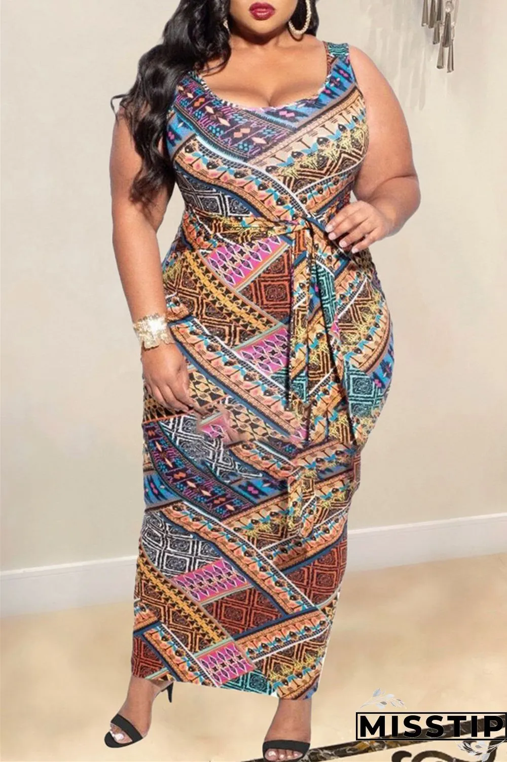 Camouflage Fashion Casual Plus Size Print Patchwork U Neck Vest Dress