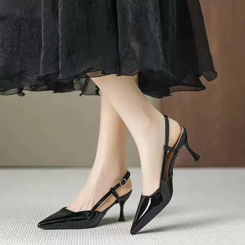 Breakj Breakj Sandals Women 2025 Spring New Pointed Fairy Style Naked Color After The Empty Buckle With Fine High Heels