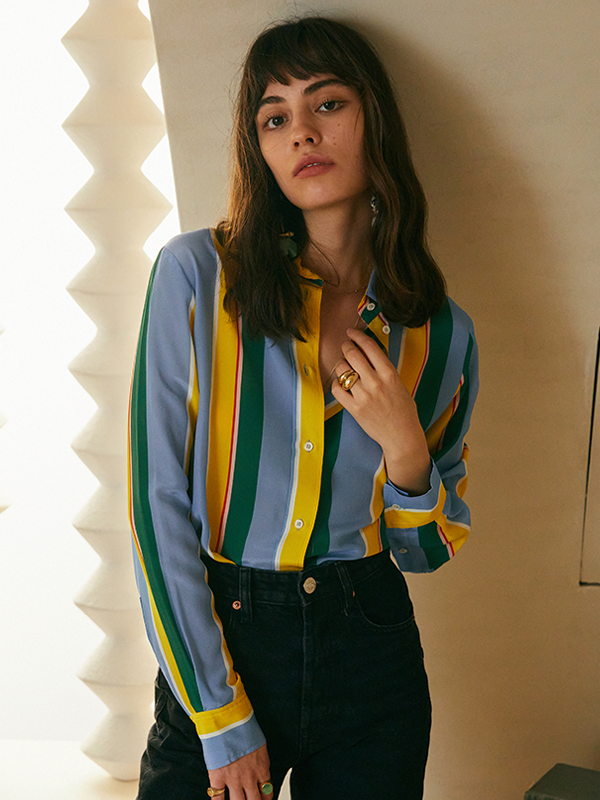 Silk Blouse Classic Striped Style