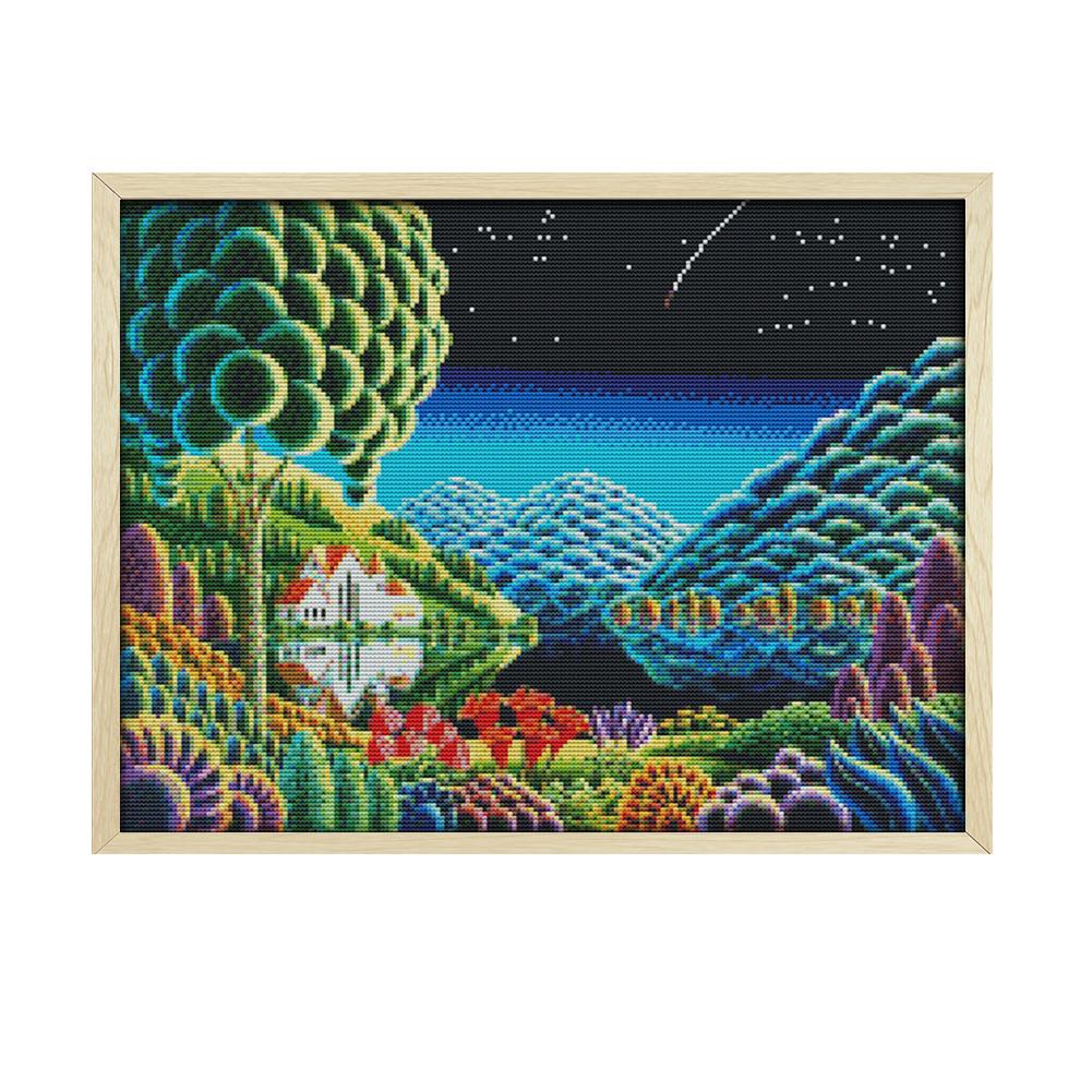

Fantasy Landscape - 14CT Stamped Cross Stitch - 44*34cm, 501 Original